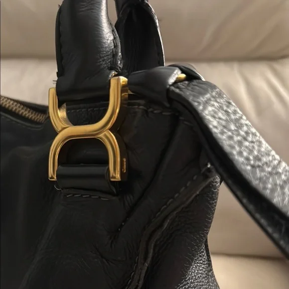 Chloe Black and Gold Shoulder Bag with Horseshoe Clasps - Picture 8 of 16